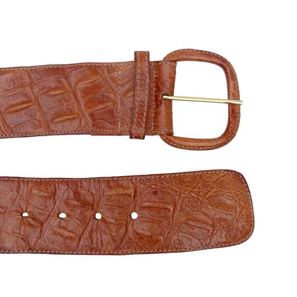 Vintage Cognac Croc Embossed Wide Leather Waist Belt Uruguay Made Western Resort main image 7